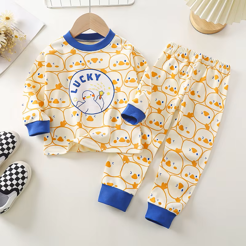 Lucky Duck! Boys Girls Long Sleeve Top and Pants 100% cotton, sleepwear, pyjama set