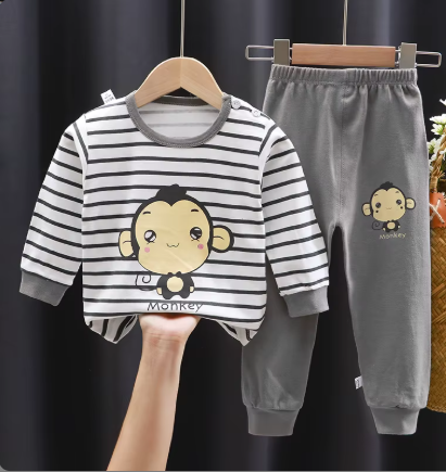 Monkey! Boys Girls Long Sleeve Top and Pants 100% cotton, sleepwear, pyjama set