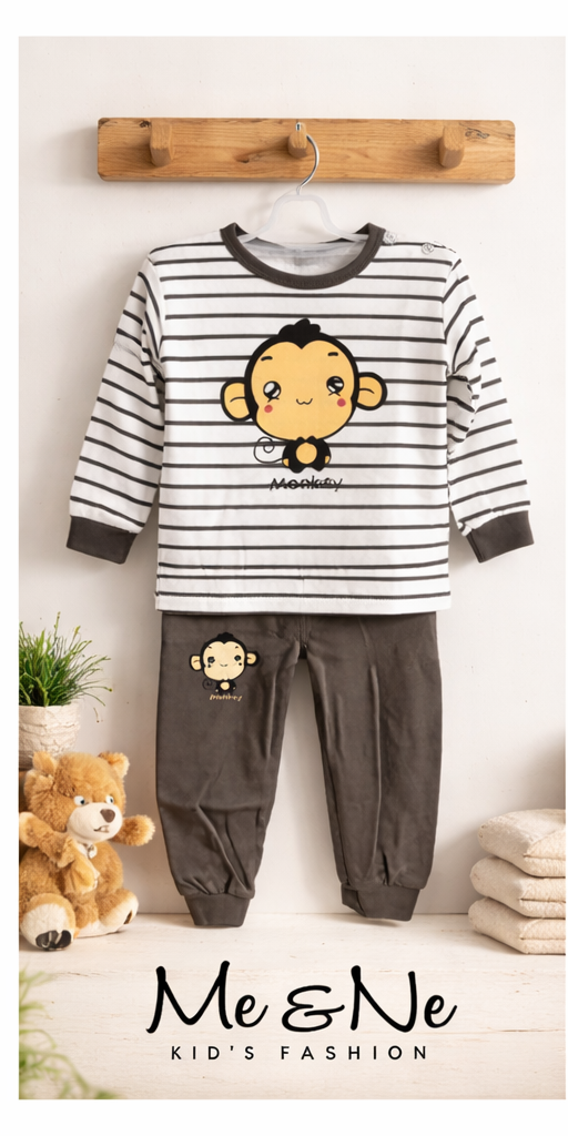 Monkey! Boys Girls Long Sleeve Top and Pants 100% cotton, sleepwear, pyjama set