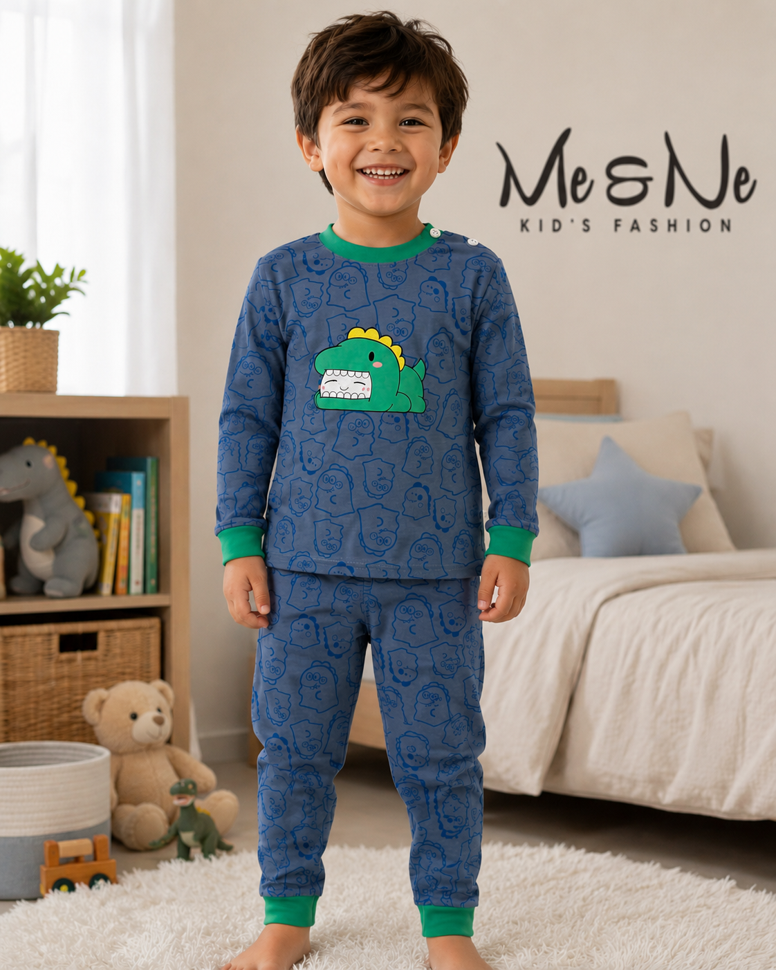 Cute Dino Kids Two-Piece Pyjama Set – Soft Cotton Day & Night Wear