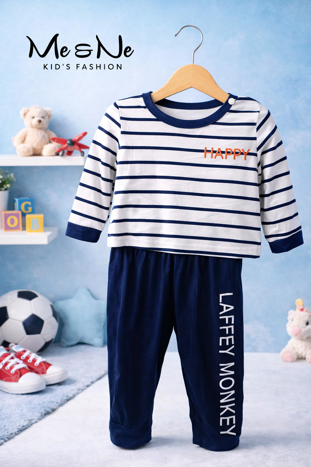 Kids Casual Striped Long Sleeve Set with Navy Pants, Boys Girls Long Sleeve Top and Pants, sleepwear, pyjama set