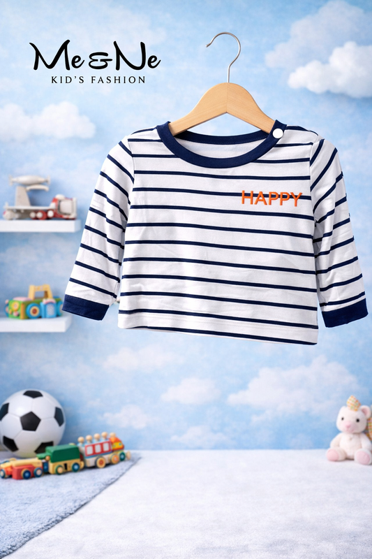 Kids Casual Striped Long Sleeve Set with Navy Pants, Boys Girls Long Sleeve Top and Pants, sleepwear, pyjama set