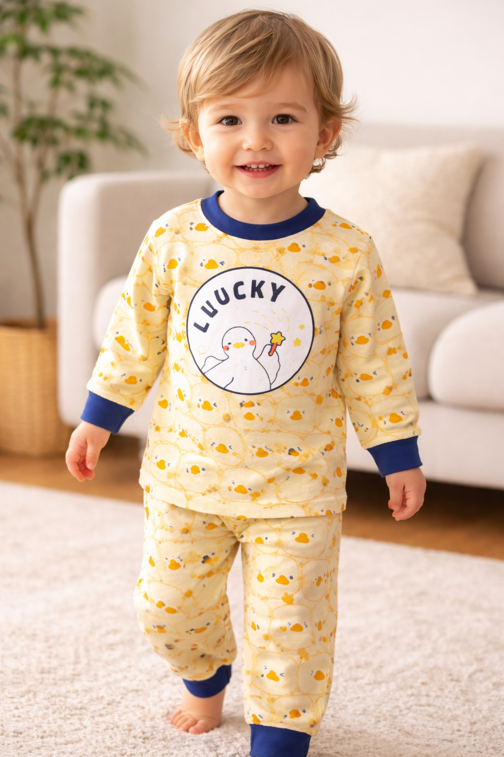 Lucky Duck! Boys Girls Long Sleeve Top and Pants 100% cotton, sleepwear, pyjama set