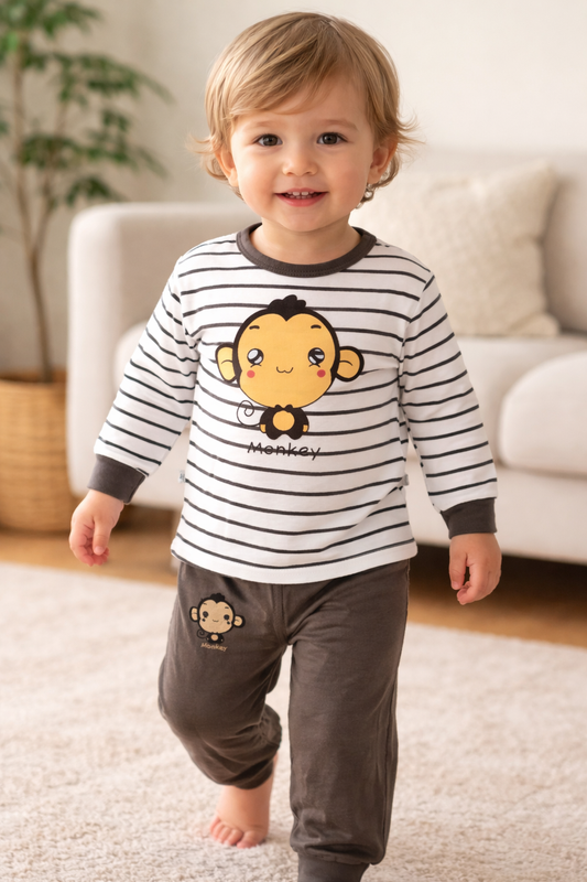 Monkey! Boys Girls Long Sleeve Top and Pants 100% cotton, sleepwear, pyjama set