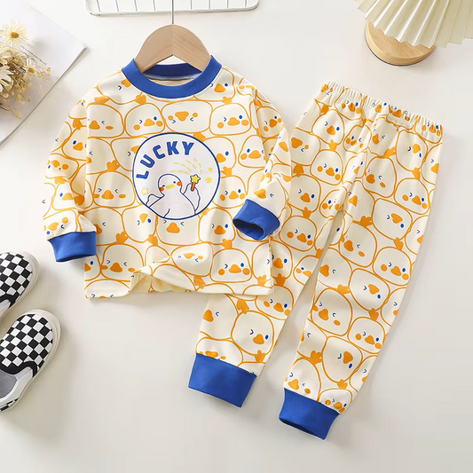 Lucky Duck! Boys Girls Long Sleeve Top and Pants 100% cotton, sleepwear, pyjama set