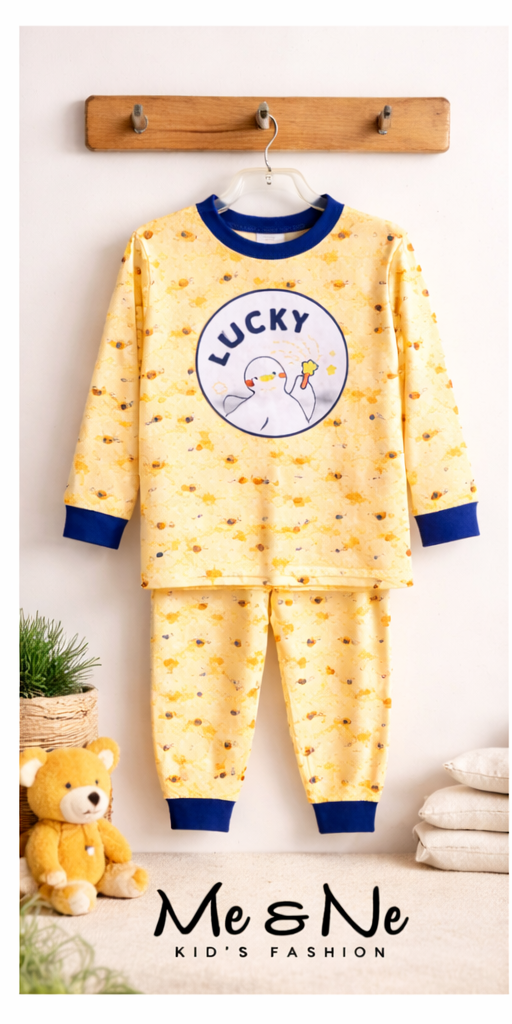 Lucky Duck! Boys Girls Long Sleeve Top and Pants 100% cotton, sleepwear, pyjama set